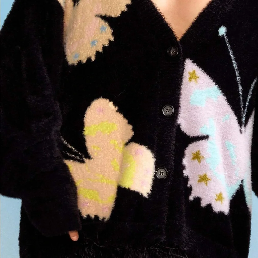 Cynthia Rowley Mohair Eyelash Oversized Butterfly Cardigan - Picture 2 of 5